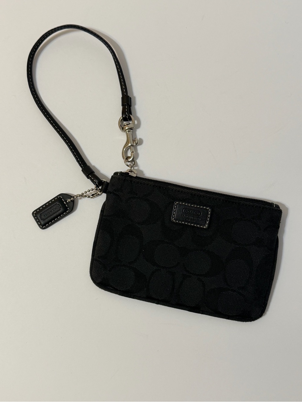 Coach Black Signature Wristlet with Leather Strap
